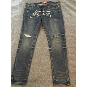 Icecream Jeans Mens 38x32 Blue Denim Cotton Stretch Distressed Dog Running